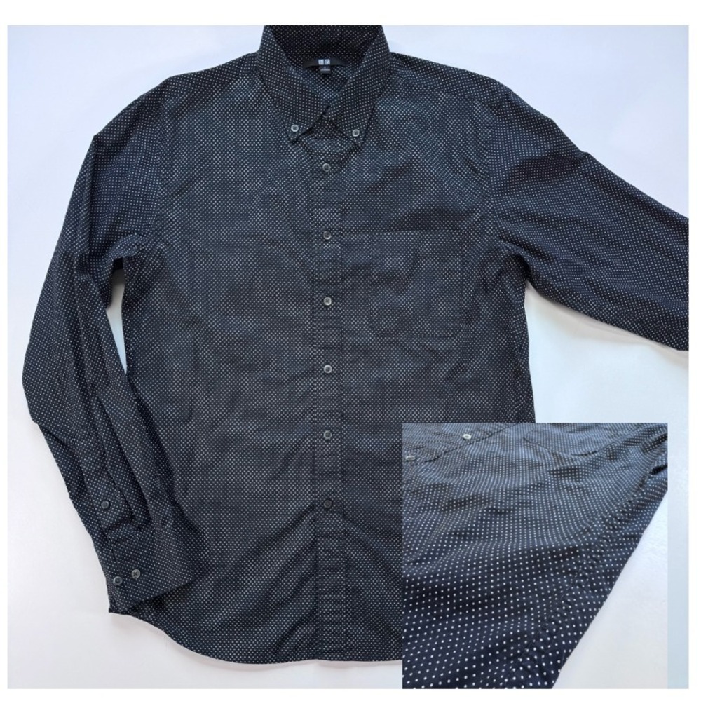 UNIQLO Long Sleeve Button Down Shirt Polka Dot Mens Small Blue White